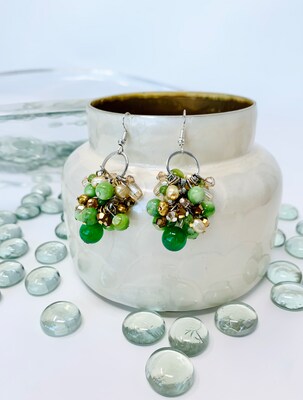 Beautiful Shades of Greens and Browns Cluster Dangling Earrings - image3